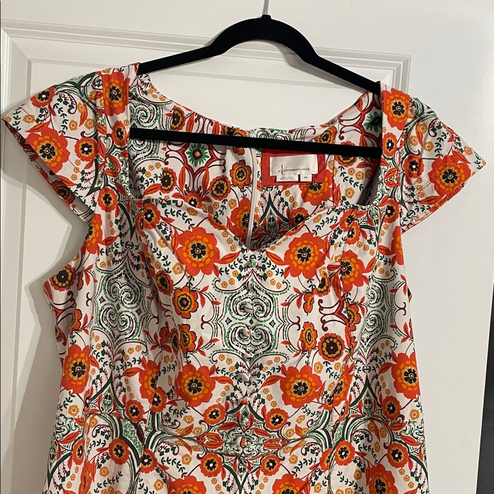 Anthropologie Mosaic Floral Midi Dress in Red, Green, Cream - Picture 7 of 15